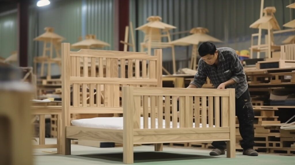 20-Furniture factory employees are installing and testing the quality of the bed