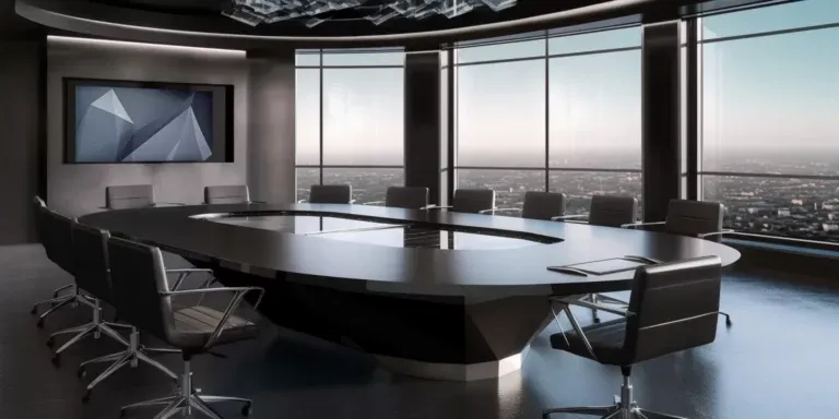 طاولات المؤتمرات الحديثة للمكتب المعاصر - أسود غير لامع، مستطيلة، منافذ إدارة الكابلات