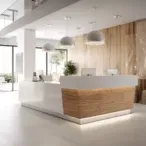 Modern Commercial Office Reception Desk: Sleek White Finish with LED Lighting Accents