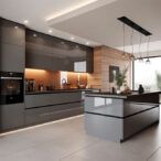 Full House Furniture - Modern High-Gloss Kitchen Cabinet, Soft-Close Feature, Grey Finish, Ideal for Contemporary Homes