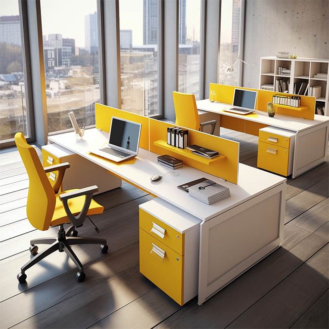 أثاث مكتبي معاصر باللونين الأبيض والأصفر