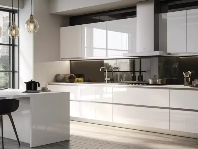 High-Gloss Modern White Kitchen Cabinet: Space-Saving Vertical Storage with Adjustable Shelving