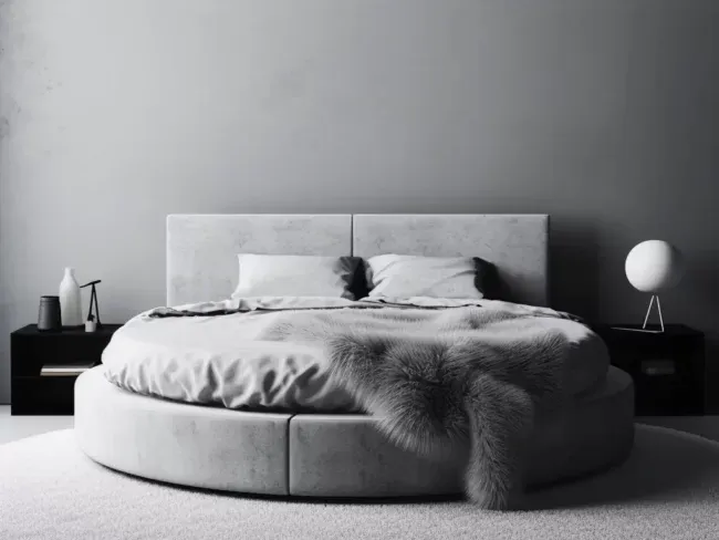 Full House Furniture - Modern Upholstered Bed, King Size, Sleek Platform Design, Charcoal Gray
