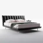 Full House Furniture - Modern Upholstered Bed, King Size, Sleek Platform Design, Charcoal Gray-1