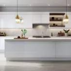 Modern White Kitchen Cabinet with Soft-Touch Handles: Laminated Surface & Corner Storage Solutions