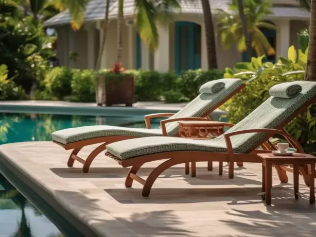 Elegant Teakwood Hotel Outdoor Lounging Chairs: Ergonomic Design with Detachable Cushions