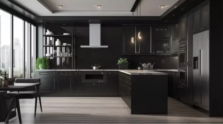 خزانة مطبخ سوداء حديثة للغاية: مساحة تخزين واسعة، لمسة نهائية أنيقة، تصميم متين