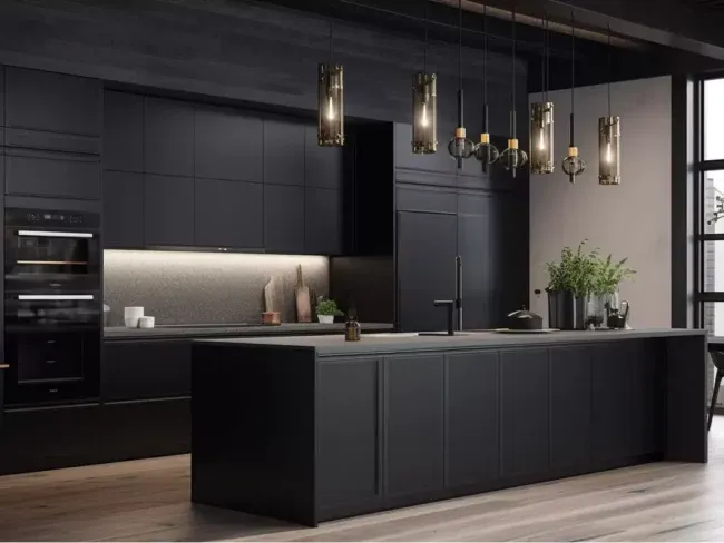 Modern Elegance: Black Kitchen Cabinet - Durable Material, Spacious Compartments & Contemporary Look