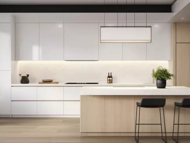 Modern White Kitchen Cabinet: Sleek Design with Frosted Glass Panels & Soft-Close Drawers
