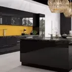 Modern Luxury Kitchen Cabinet: High-Gloss Black with Built-in Wine Rack-2