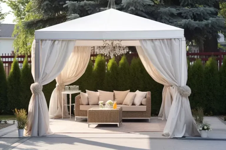 Chic Urban Hotel Outdoor Gazebo: Black Metal Frame with Retractable Canopy