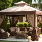 Chic Urban Hotel Outdoor Gazebo: Black Metal Frame with Retractable Canopy-1