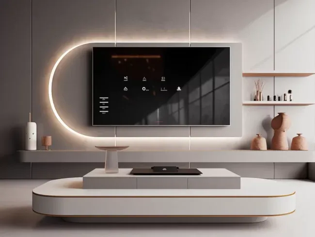Floating Modern Villa TV Stand: Wall-Mounted with LED Lights