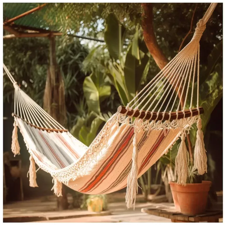 Bohemian Cotton Macramé Hotel Outdoor Hanging Chair & Hammock: Handcrafted with Tassel Detailing