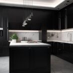 Modern Elegance: Black Kitchen Cabinet - Durable Material, Spacious Compartments & Contemporary Look Sleek Modern Black Kitchen Cabinet: Sturdy Construction, Generous Storage & Minimalist Aesthetics Ultra Modern Black Kitchen Cabinet: Spacious Storage, Sleek Finish, Durable Design Modern Black Kitchen Cabinet with Soft-Close Drawers: Compact & Versatile for Every Space-4