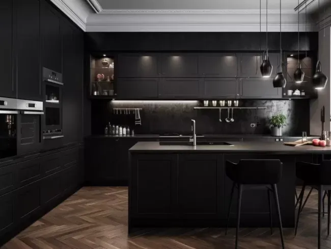 Contemporary Kitchen Cabinet in Matte Black: Spacious & Multi-functional Design