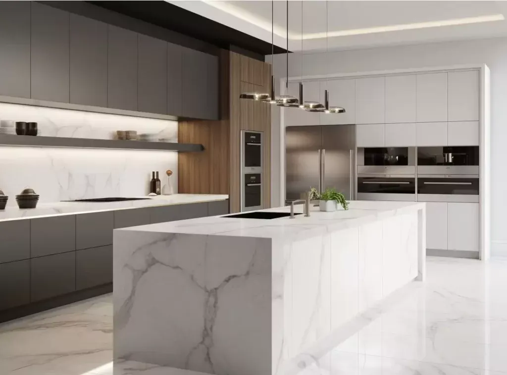 Luxury Kitchen Cabinet: White Pearl Finish with Customizable Dividers