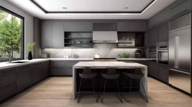 خزانة مطبخ فاخرة معاصرة: تصميم رمادي أنيق مع إضاءة LED مدمجة