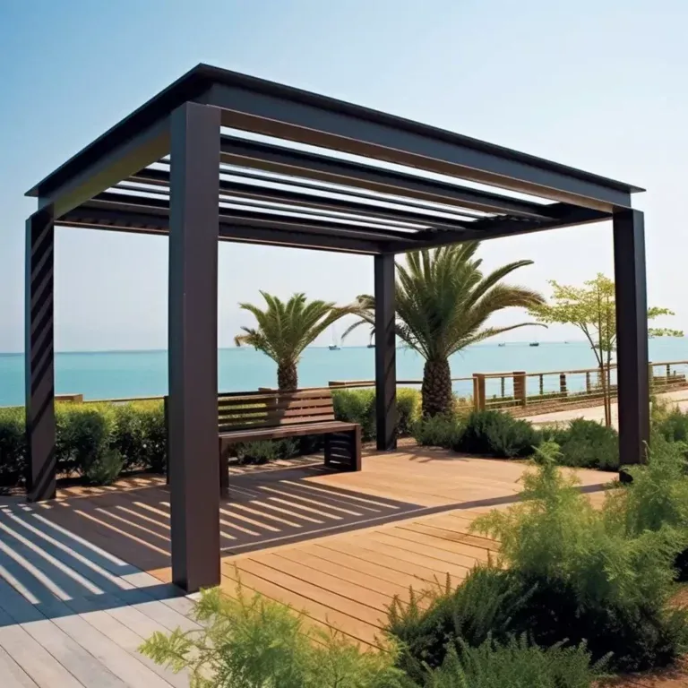 Modern Aluminum Hotel Outdoor Pergolas: Sleek Matte Finish with Retractable Canopy