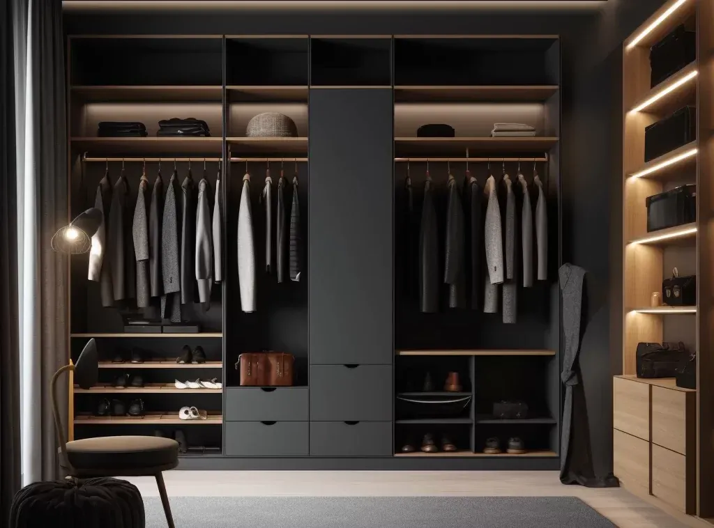 Full House Furniture - Modern black wardrobe with matte skin-like finish and spacious double hanging area, perfect for the modern home