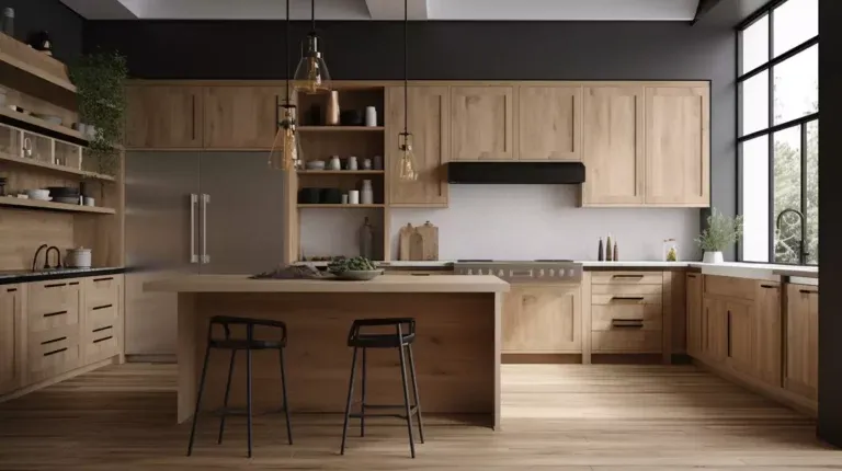 Wood-Grain Contemporary Kitchen Cabinet: Vertical Space-Saver with Slide-out Pantries