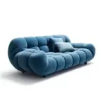 Luxury Living Room Loveseats - Rich Velvet Upholstery, Tufted Backrest, Elegant blue-4