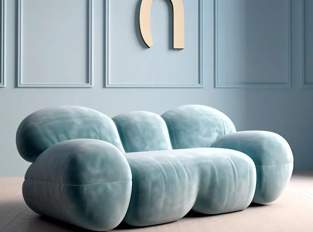 Luxury Living Room Loveseats - Rich Velvet Upholstery, Tufted Backrest, Elegant blue