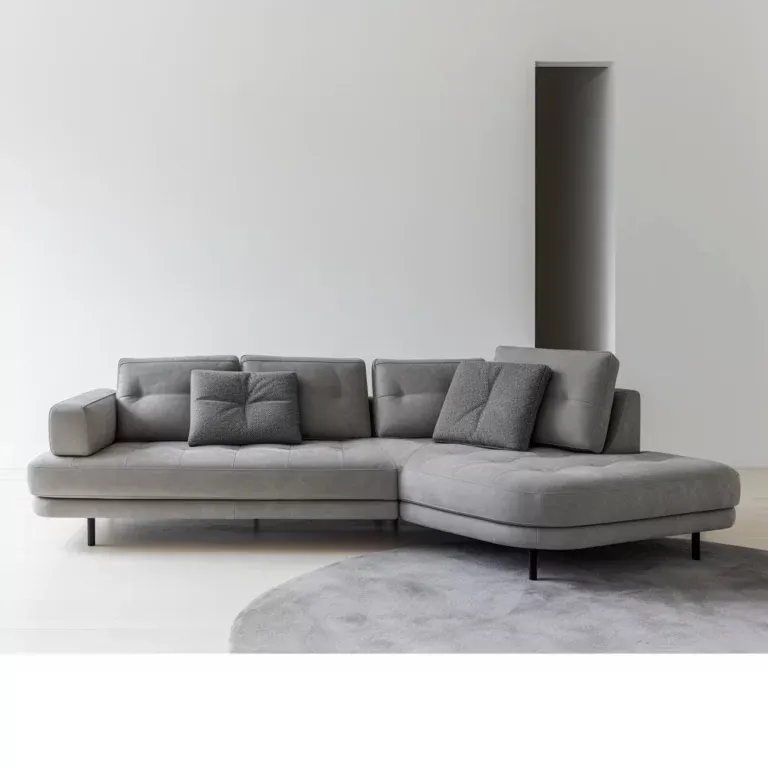 أريكة مقسمة لغرفة المعيشة الفاخرة الحديثة - شكل حرف L بسيط، جلد رمادي رائع، مساند ظهر قابلة للتعديل