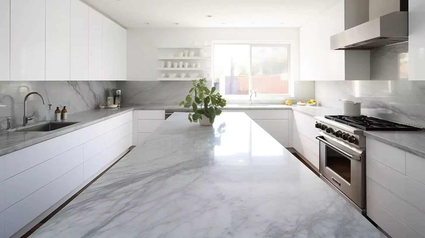 white-kitchen-cabonet-with-grey-marble-countertops