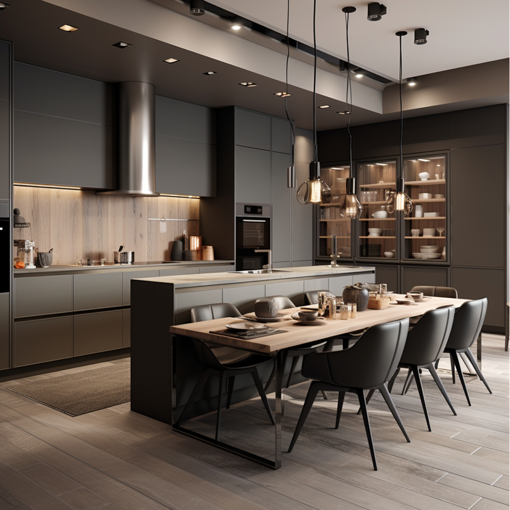 Wood Accents Complement Grey Kitchen Cabinetry